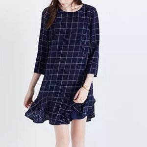 Madewell Silk Ruffle-Hem Dress in Windowpane